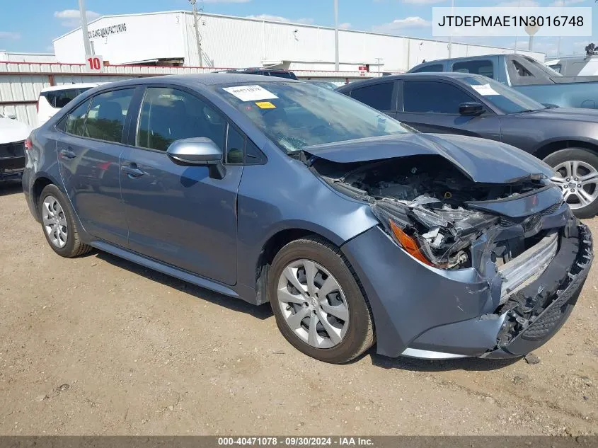 2022 Toyota Corolla Le VIN: JTDEPMAE1N3016748 Lot: 40471078