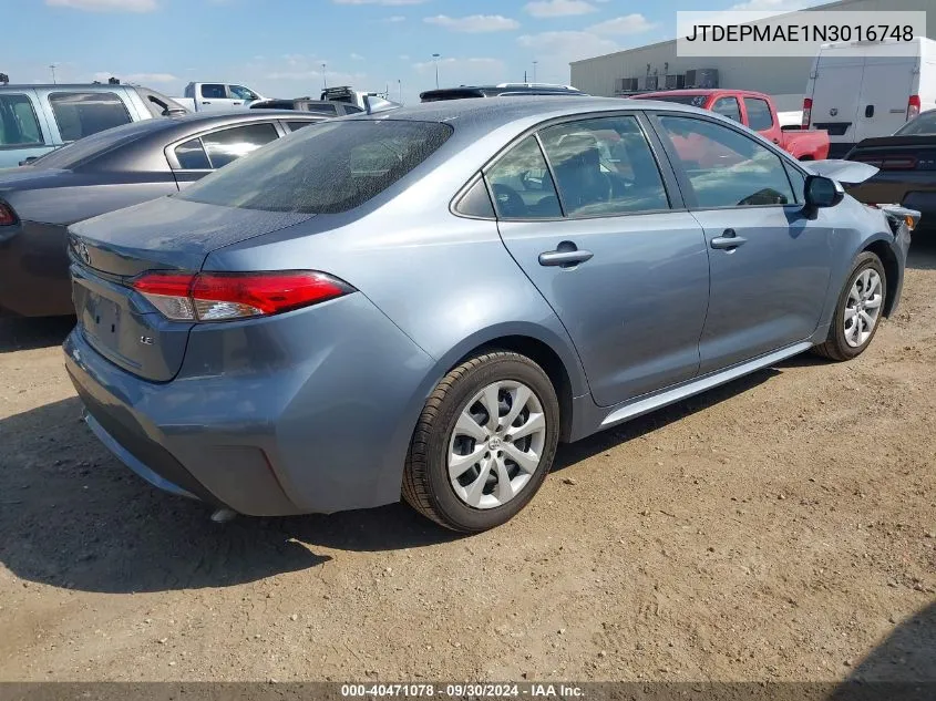 2022 Toyota Corolla Le VIN: JTDEPMAE1N3016748 Lot: 40471078