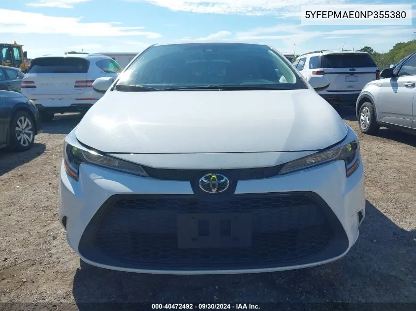 2022 Toyota Corolla Le VIN: 5YFEPMAE0NP355380 Lot: 40472492