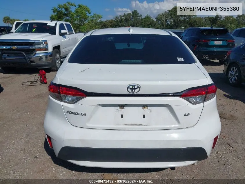 2022 Toyota Corolla Le VIN: 5YFEPMAE0NP355380 Lot: 40472492