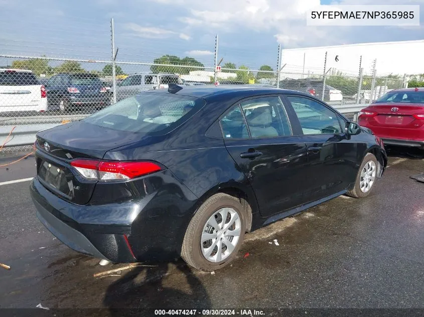 2022 Toyota Corolla Le VIN: 5YFEPMAE7NP365985 Lot: 40474247