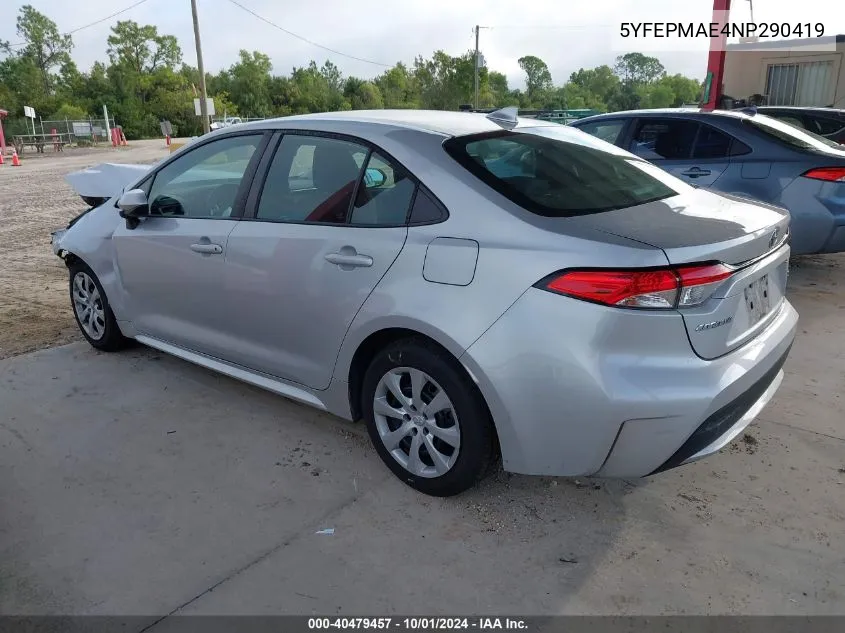 2022 Toyota Corolla Le VIN: 5YFEPMAE4NP290419 Lot: 40479457