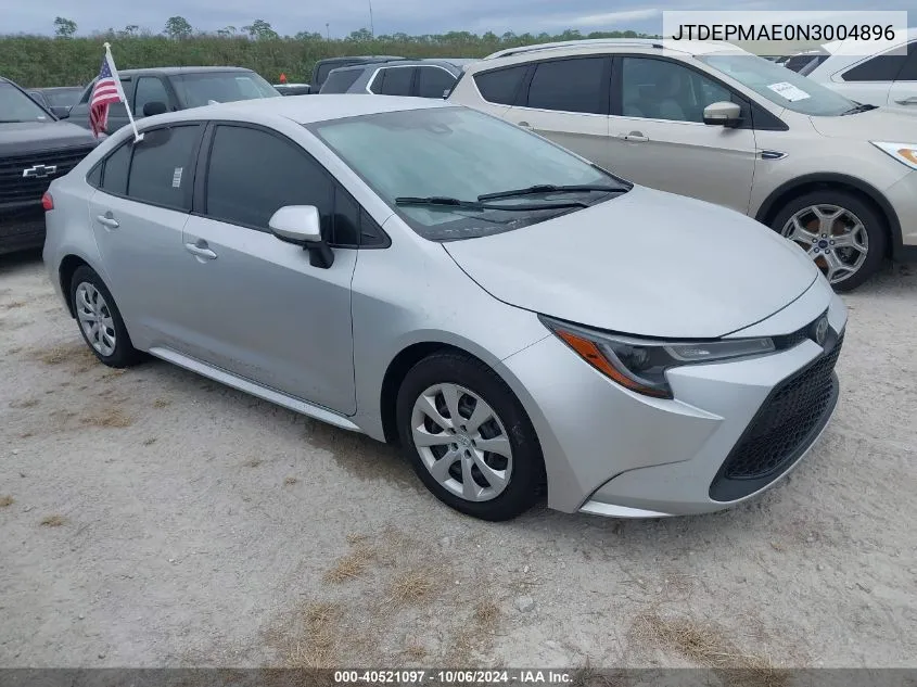 2022 Toyota Corolla Le VIN: JTDEPMAE0N3004896 Lot: 40521097