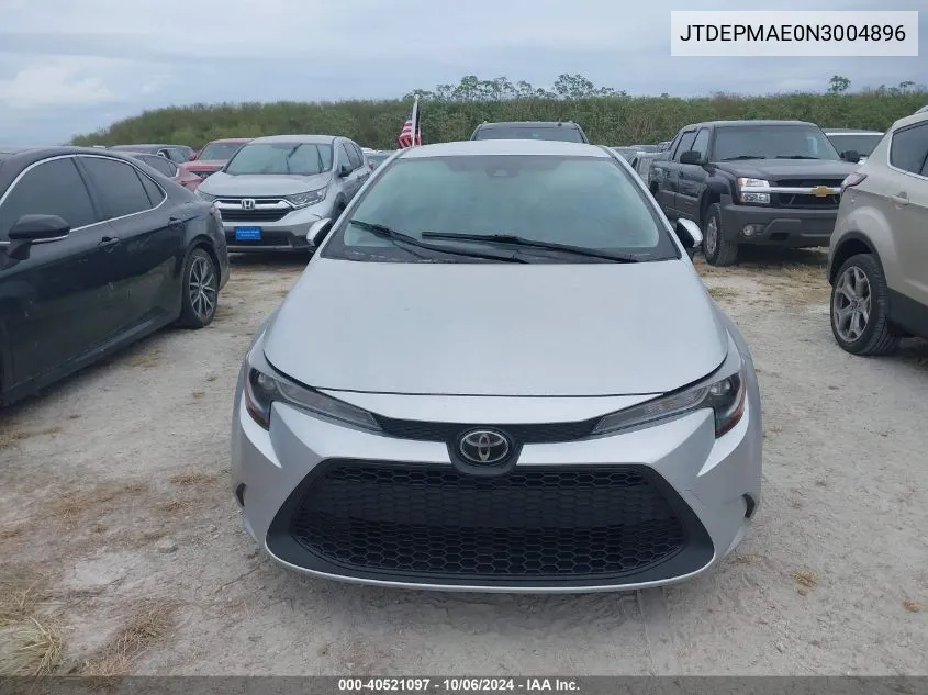 2022 Toyota Corolla Le VIN: JTDEPMAE0N3004896 Lot: 40521097