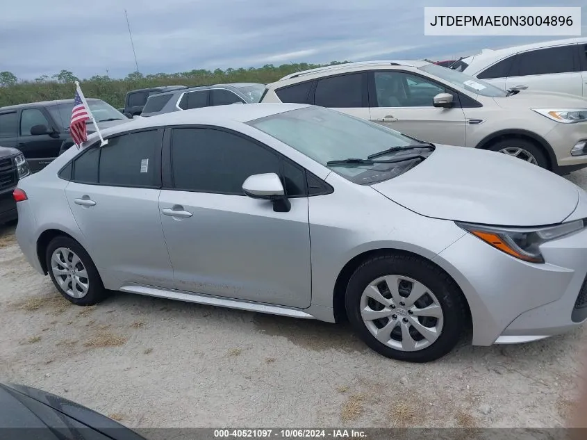 2022 Toyota Corolla Le VIN: JTDEPMAE0N3004896 Lot: 40521097