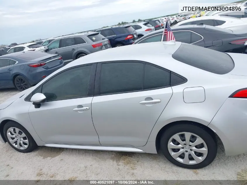 2022 Toyota Corolla Le VIN: JTDEPMAE0N3004896 Lot: 40521097