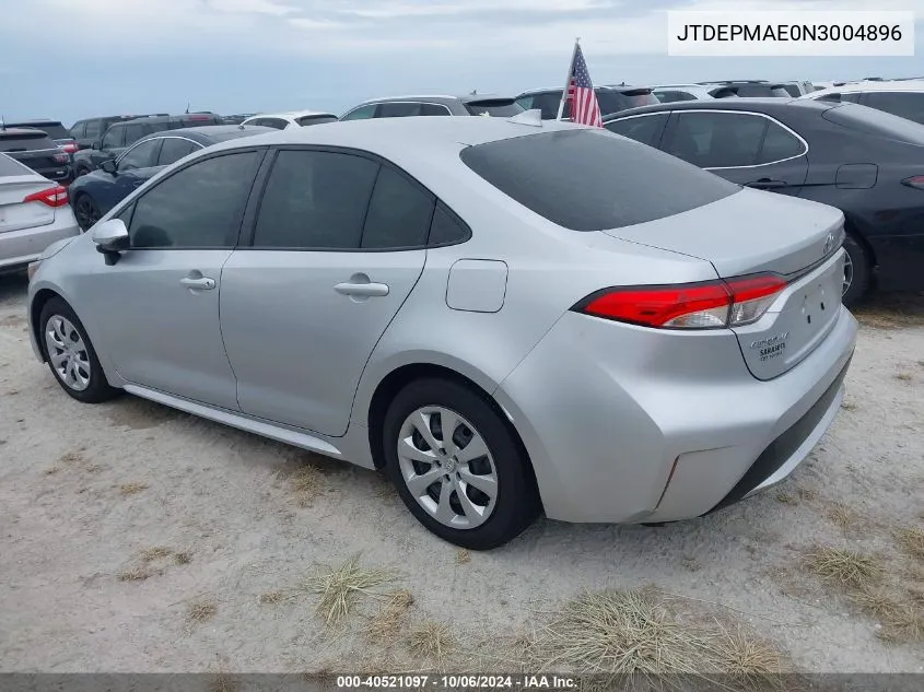 2022 Toyota Corolla Le VIN: JTDEPMAE0N3004896 Lot: 40521097