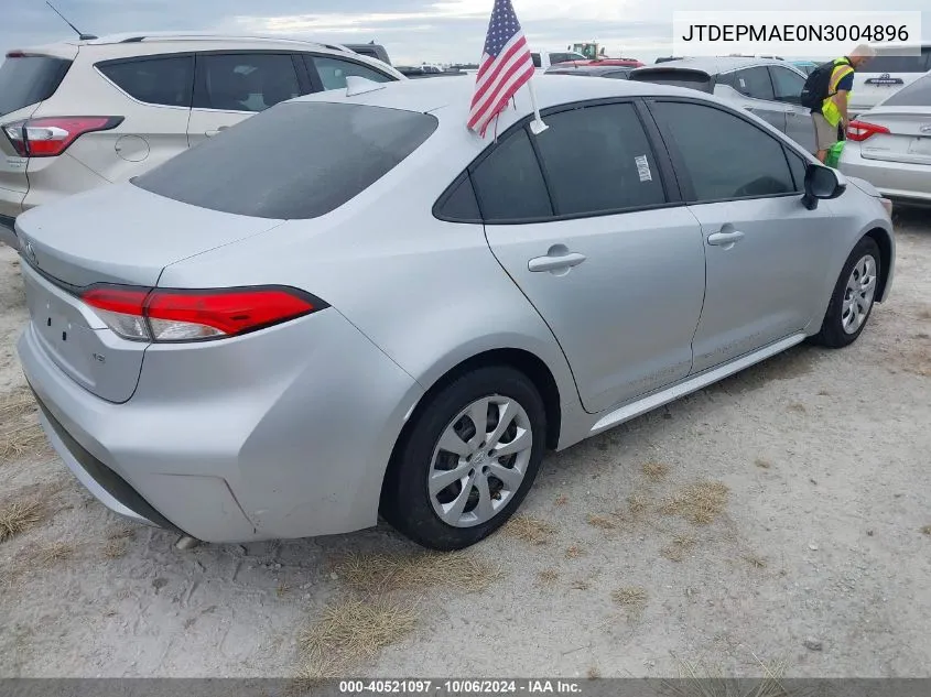 2022 Toyota Corolla Le VIN: JTDEPMAE0N3004896 Lot: 40521097