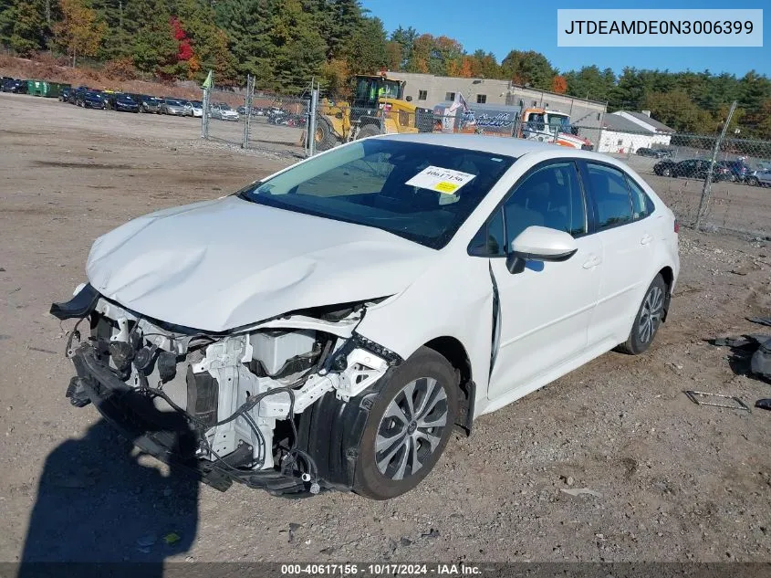 2022 Toyota Corolla Hybrid Le VIN: JTDEAMDE0N3006399 Lot: 40617156