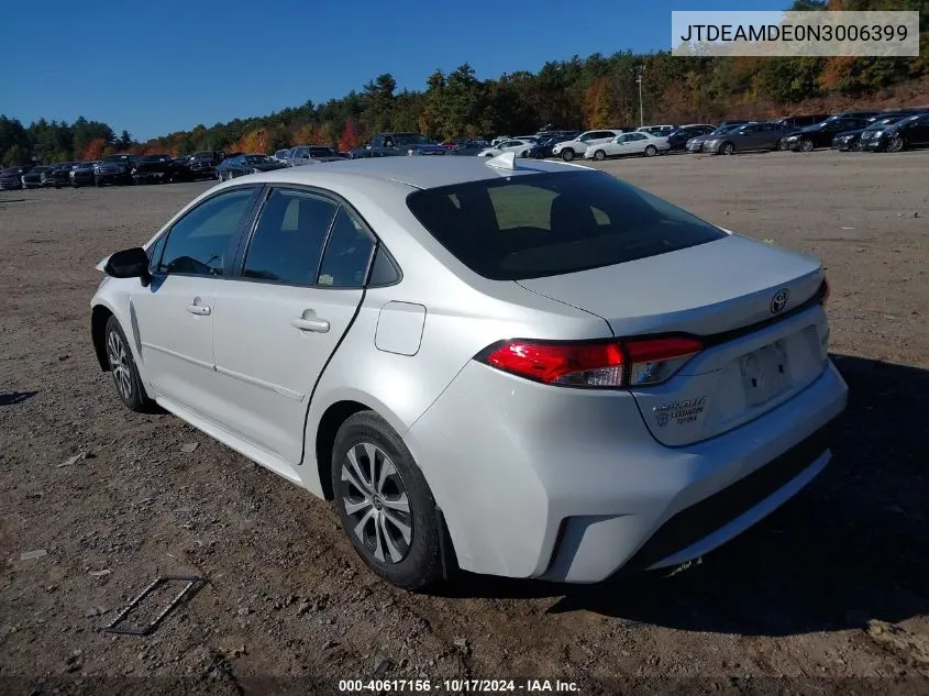 2022 Toyota Corolla Hybrid Le VIN: JTDEAMDE0N3006399 Lot: 40617156