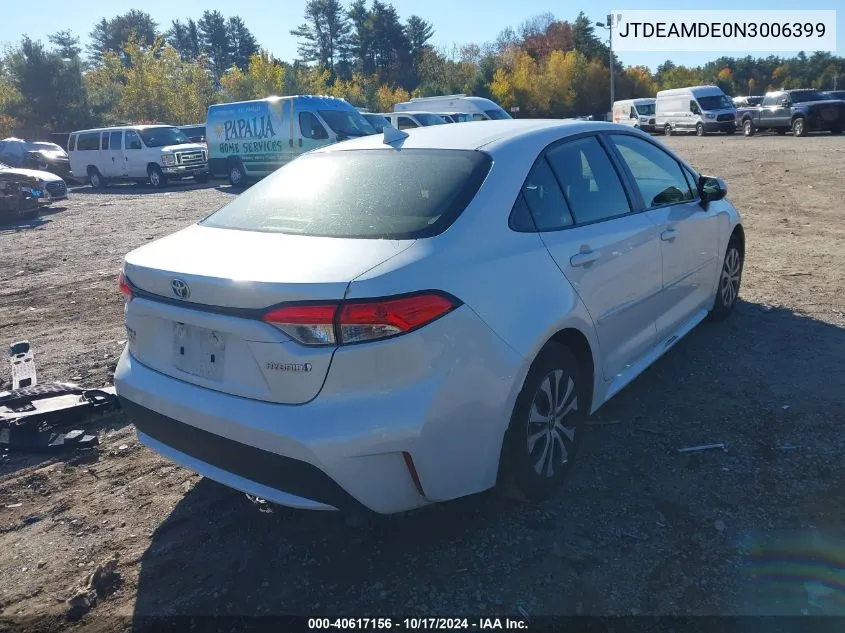 2022 Toyota Corolla Hybrid Le VIN: JTDEAMDE0N3006399 Lot: 40617156