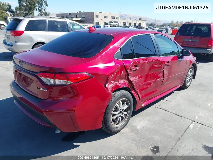 2022 Toyota Corolla Hybrid Le VIN: JTDEAMDE1NJ061326 Lot: 40624865