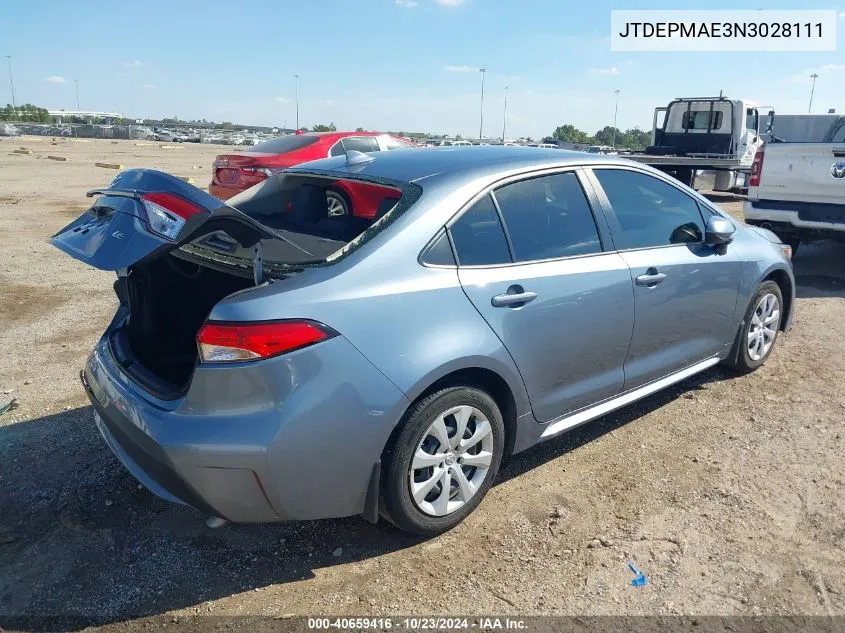 2022 Toyota Corolla Le VIN: JTDEPMAE3N3028111 Lot: 40659416