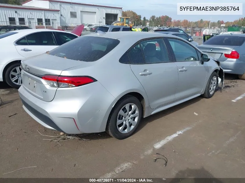 2022 Toyota Corolla Le VIN: 5YFEPMAE3NP385764 Lot: 40726071