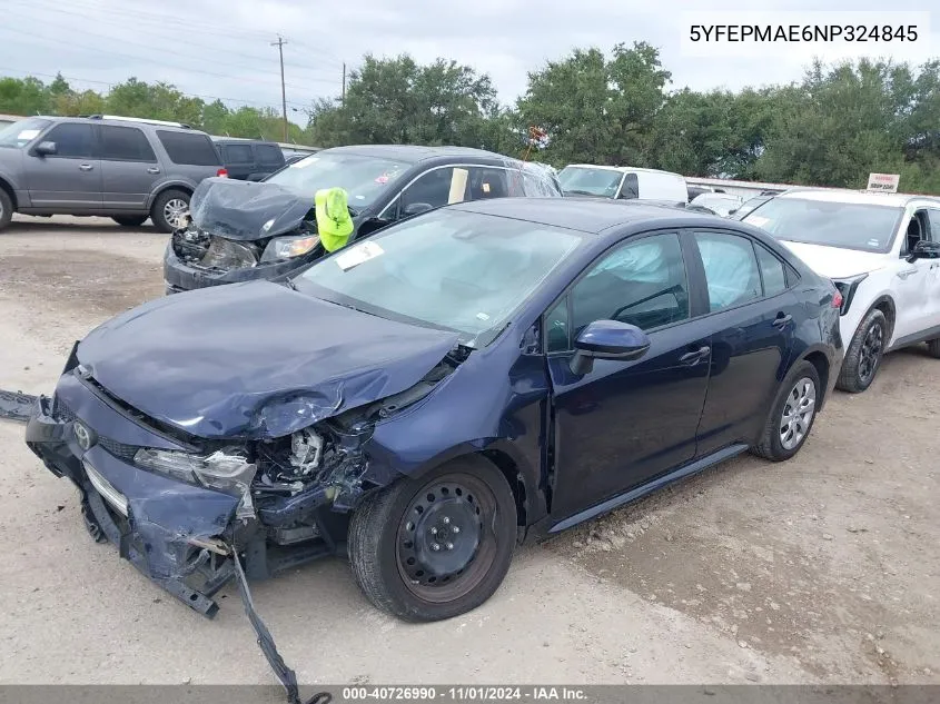 2022 Toyota Corolla Le VIN: 5YFEPMAE6NP324845 Lot: 40726990