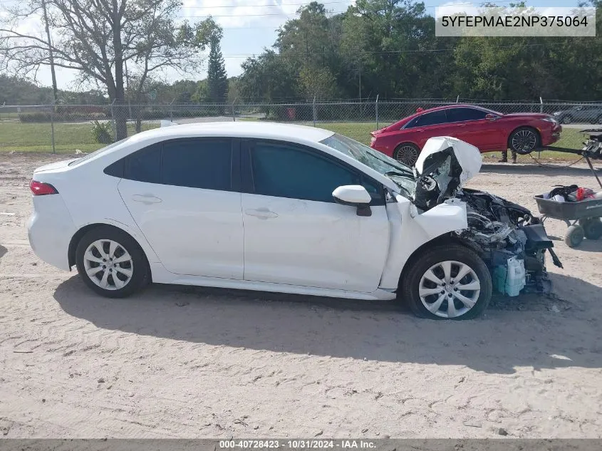 2022 Toyota Corolla Le VIN: 5YFEPMAE2NP375064 Lot: 40728423