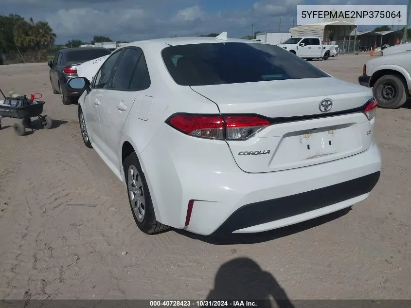 2022 Toyota Corolla Le VIN: 5YFEPMAE2NP375064 Lot: 40728423