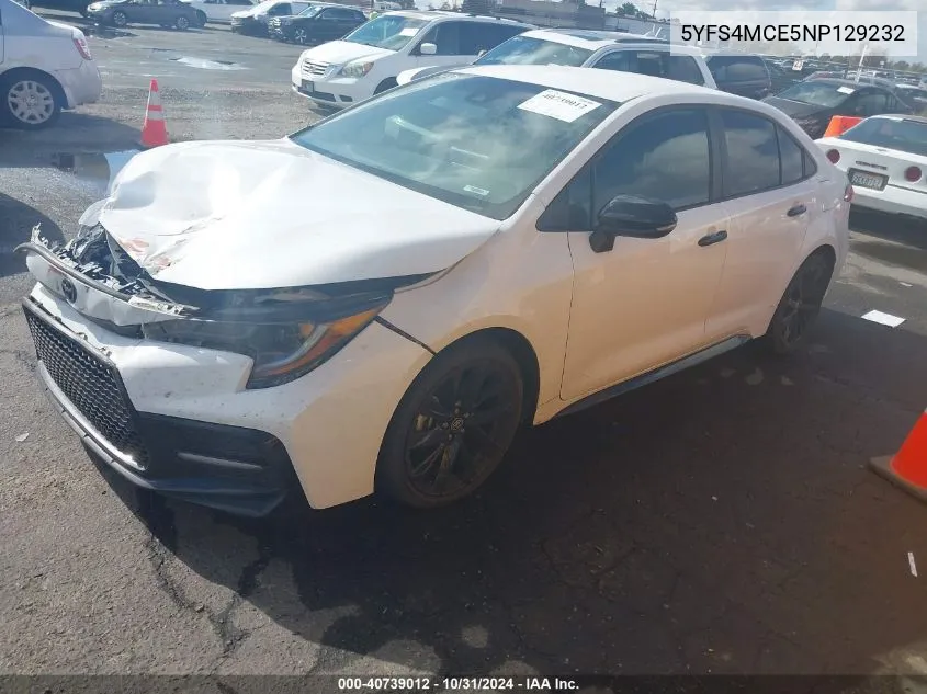 2022 Toyota Corolla Se Nightshade Edition VIN: 5YFS4MCE5NP129232 Lot: 40739012