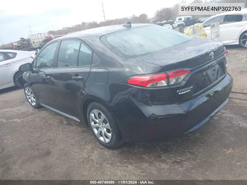 2022 Toyota Corolla Le VIN: 5YFEPMAE4NP302763 Lot: 40749580