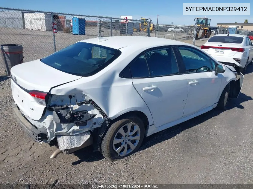 2022 Toyota Corolla Le VIN: 5YFEPMAE0NP329412 Lot: 40755262