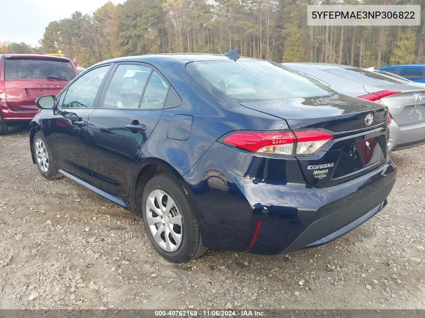 2022 Toyota Corolla Le VIN: 5YFEPMAE3NP306822 Lot: 40762169