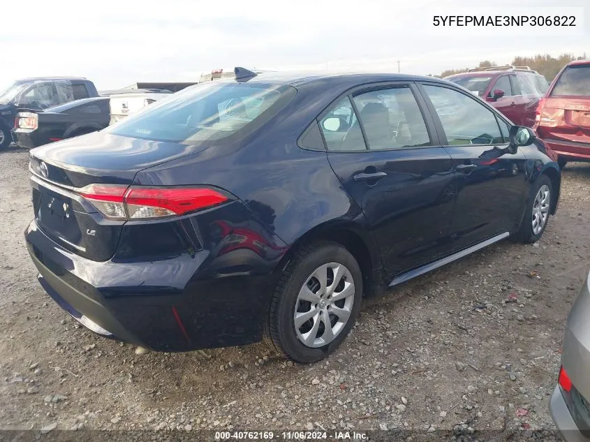 2022 Toyota Corolla Le VIN: 5YFEPMAE3NP306822 Lot: 40762169