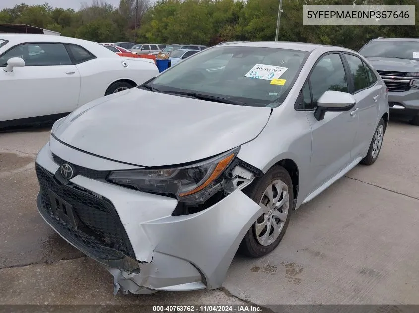 5YFEPMAE0NP357646 2022 Toyota Corolla Le