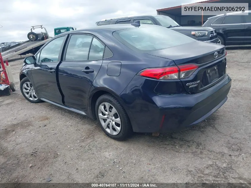 2022 Toyota Corolla Le VIN: 5YFEPMAE0NP306292 Lot: 40764107