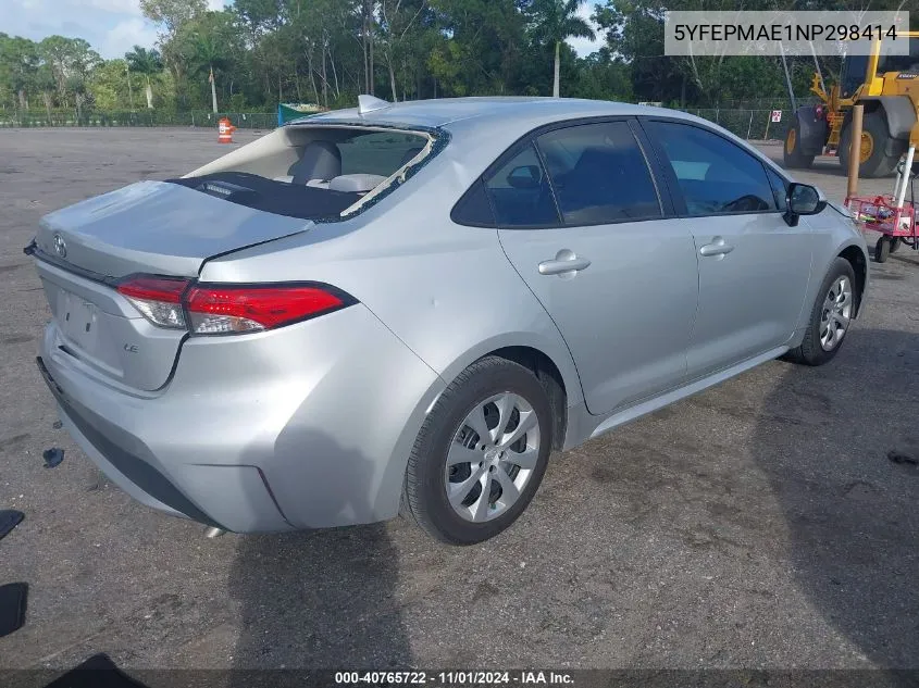 2022 Toyota Corolla Le VIN: 5YFEPMAE1NP298414 Lot: 40765722