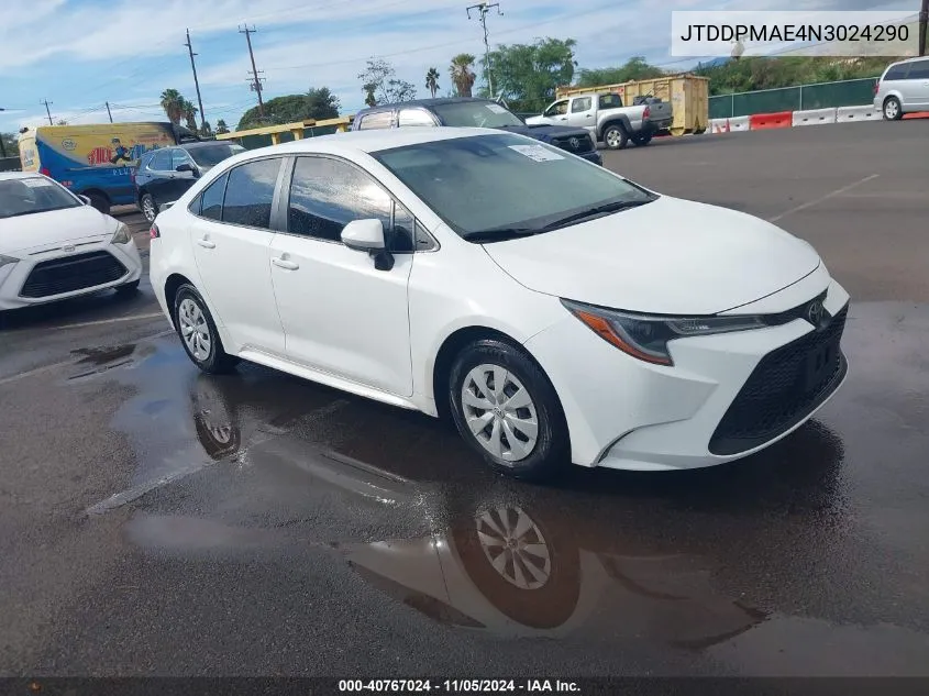 2022 Toyota Corolla L VIN: JTDDPMAE4N3024290 Lot: 40767024