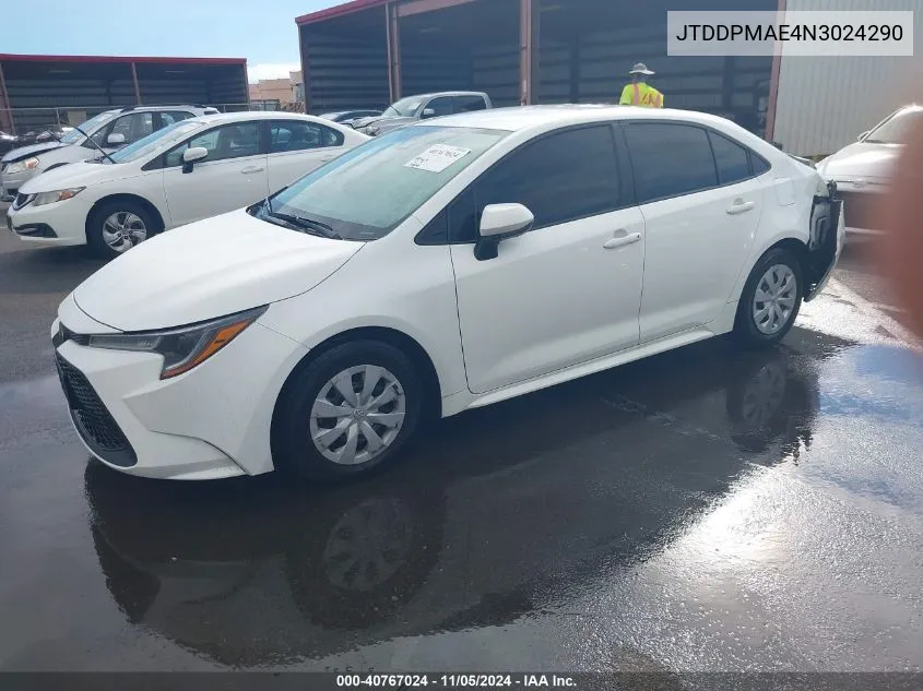 2022 Toyota Corolla L VIN: JTDDPMAE4N3024290 Lot: 40767024