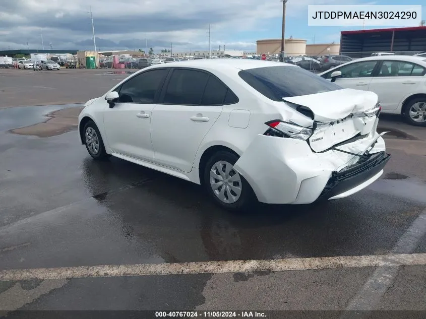 2022 Toyota Corolla L VIN: JTDDPMAE4N3024290 Lot: 40767024