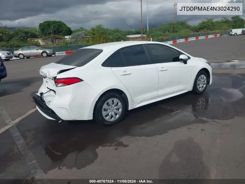 2022 Toyota Corolla L VIN: JTDDPMAE4N3024290 Lot: 40767024