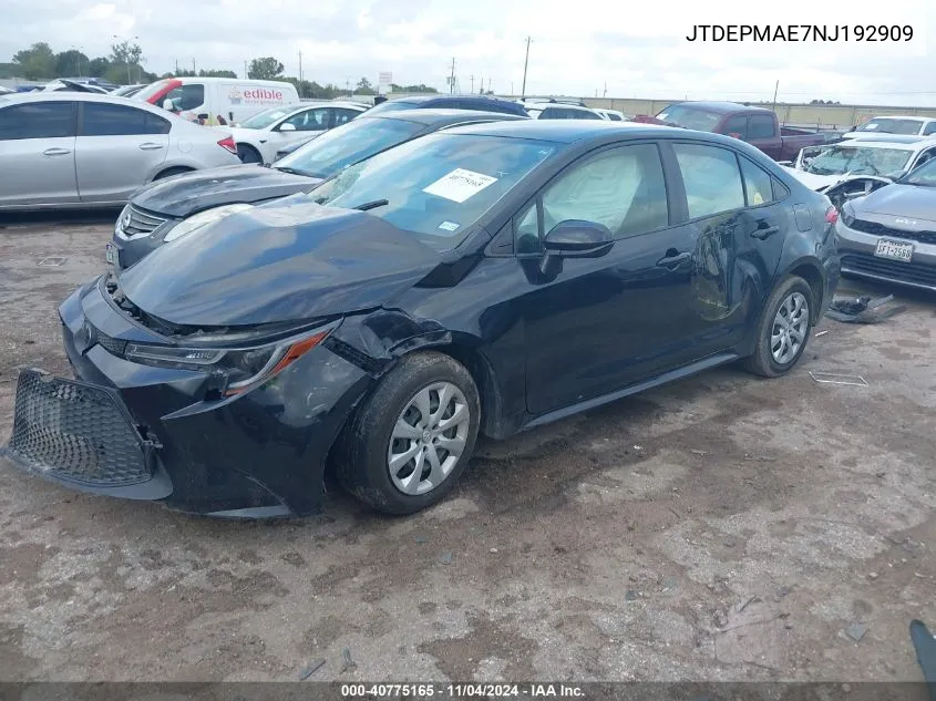 2022 Toyota Corolla Le VIN: JTDEPMAE7NJ192909 Lot: 40775165