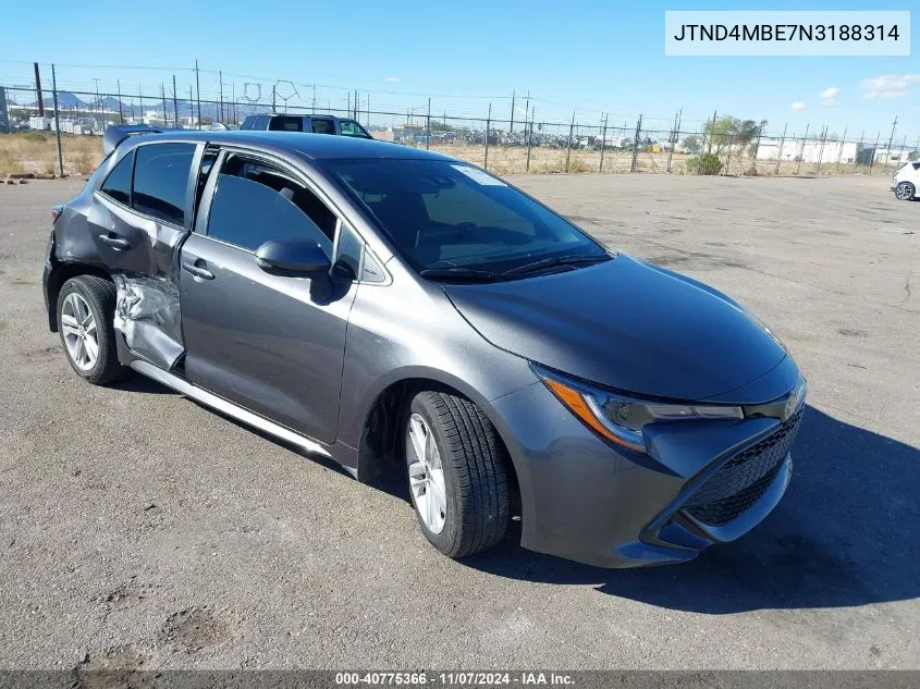 2022 Toyota Corolla Se VIN: JTND4MBE7N3188314 Lot: 40775366