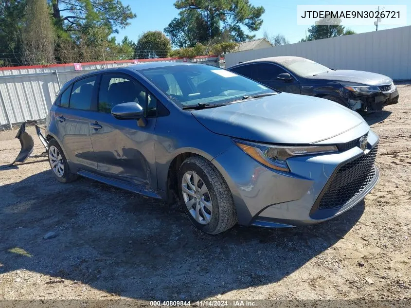 2022 Toyota Corolla Le VIN: JTDEPMAE9N3026721 Lot: 40809844