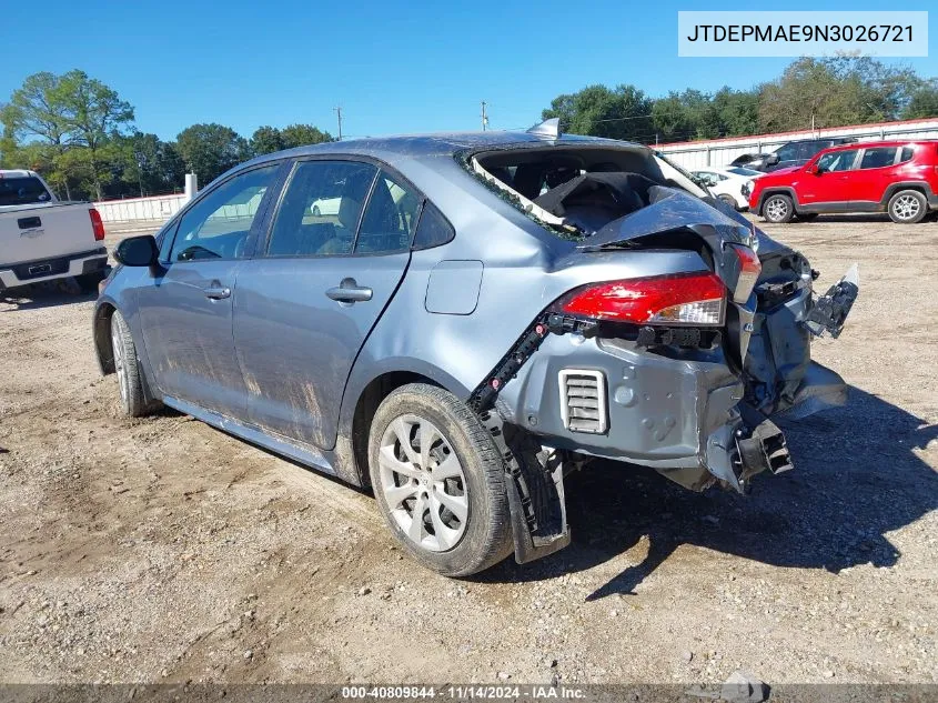 2022 Toyota Corolla Le VIN: JTDEPMAE9N3026721 Lot: 40809844