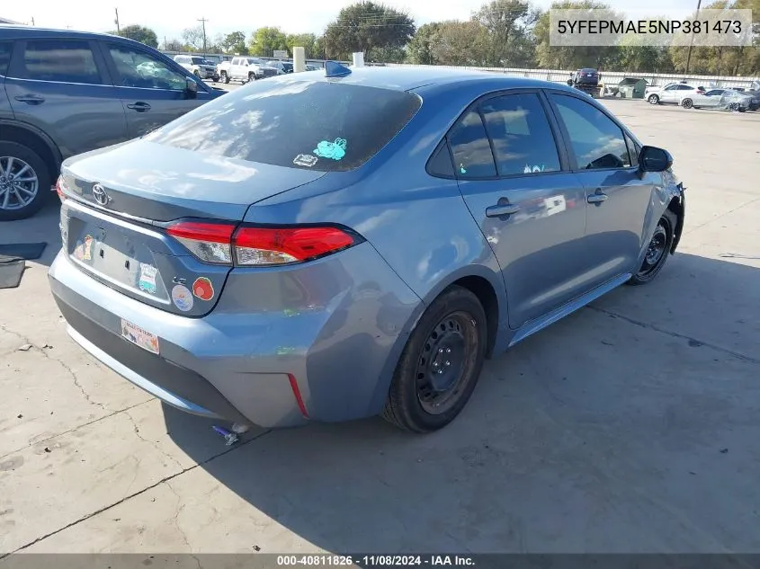 2022 Toyota Corolla Le VIN: 5YFEPMAE5NP381473 Lot: 40811826