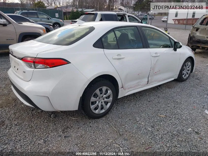 2022 Toyota Corolla Le VIN: JTDEPMAE3N3032448 Lot: 40822295