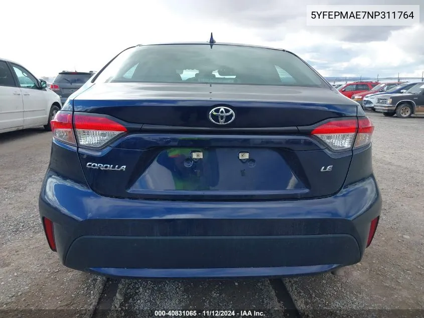 2022 Toyota Corolla Le VIN: 5YFEPMAE7NP311764 Lot: 40831065