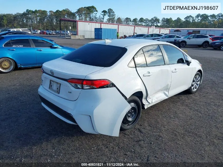 2022 Toyota Corolla Le VIN: JTDEPMAEXNJ198607 Lot: 40831821