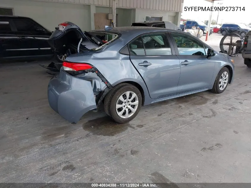 2022 Toyota Corolla Le VIN: 5YFEPMAE9NP273714 Lot: 40834388