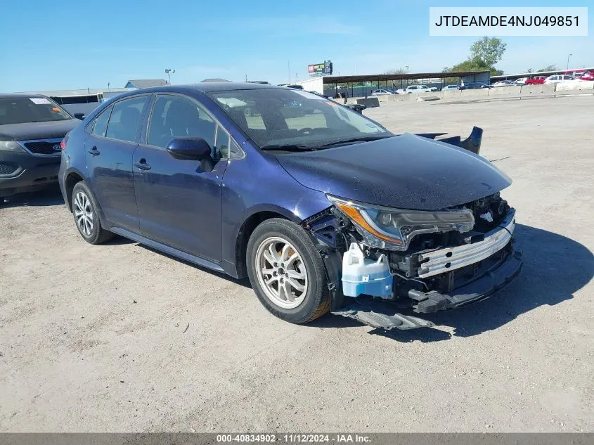 2022 Toyota Corolla Hybrid Le VIN: JTDEAMDE4NJ049851 Lot: 40834902