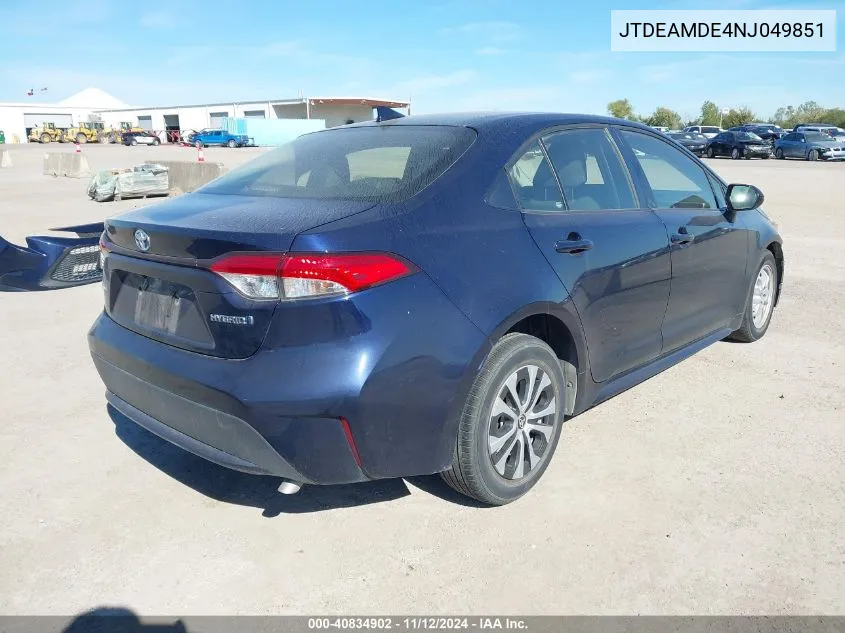 2022 Toyota Corolla Hybrid Le VIN: JTDEAMDE4NJ049851 Lot: 40834902