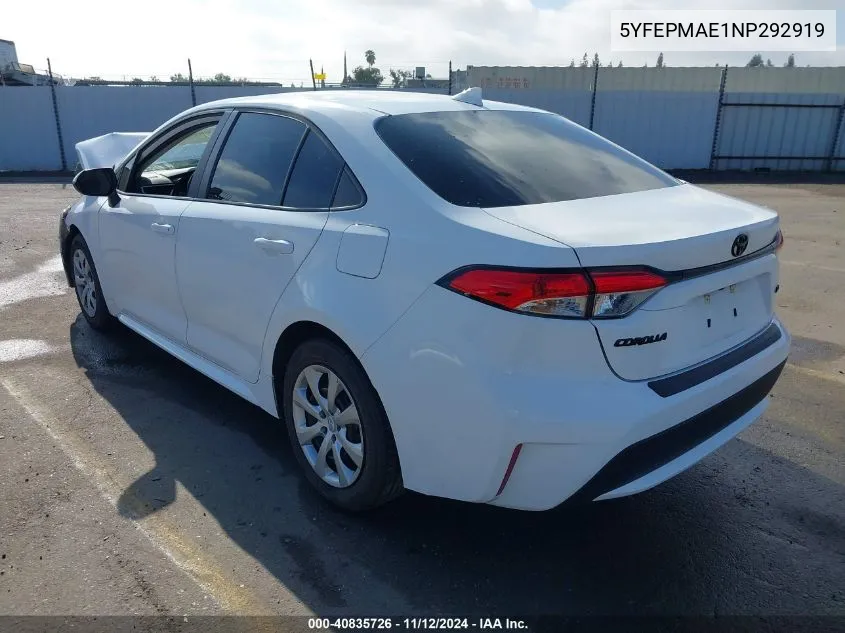 2022 Toyota Corolla Le VIN: 5YFEPMAE1NP292919 Lot: 40835726