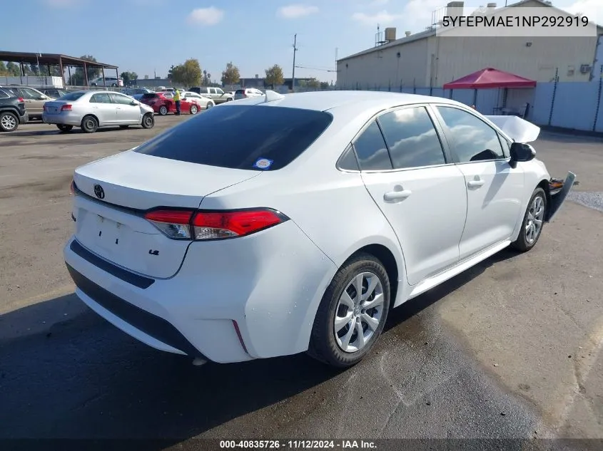 2022 Toyota Corolla Le VIN: 5YFEPMAE1NP292919 Lot: 40835726