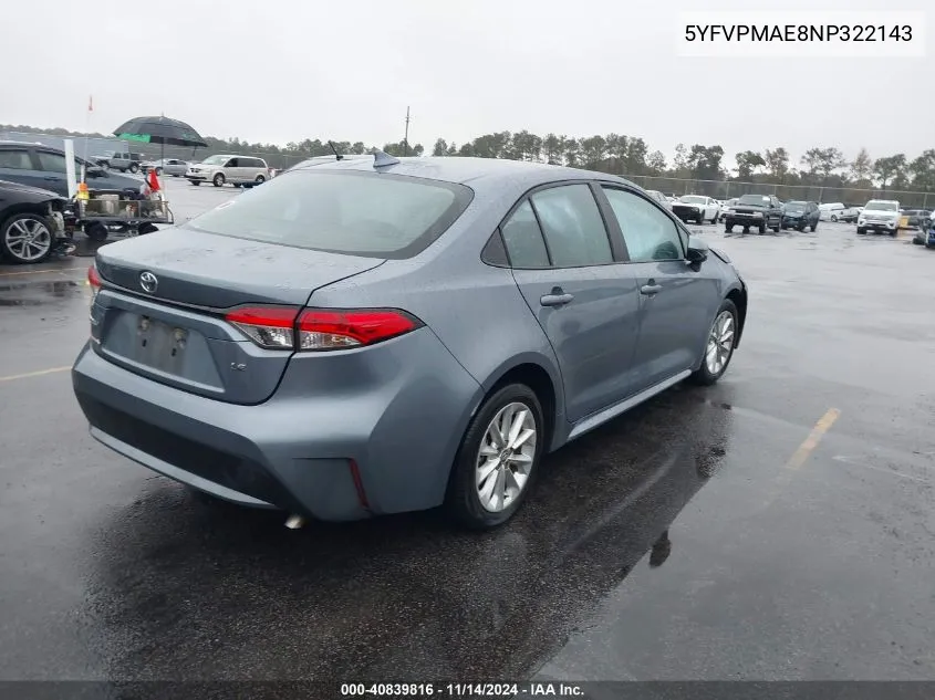 2022 Toyota Corolla Le VIN: 5YFVPMAE8NP322143 Lot: 40839816