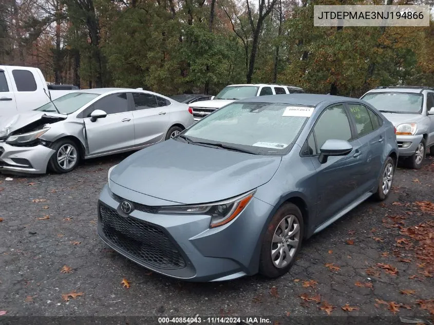 2022 Toyota Corolla Le VIN: JTDEPMAE3NJ194866 Lot: 40854043