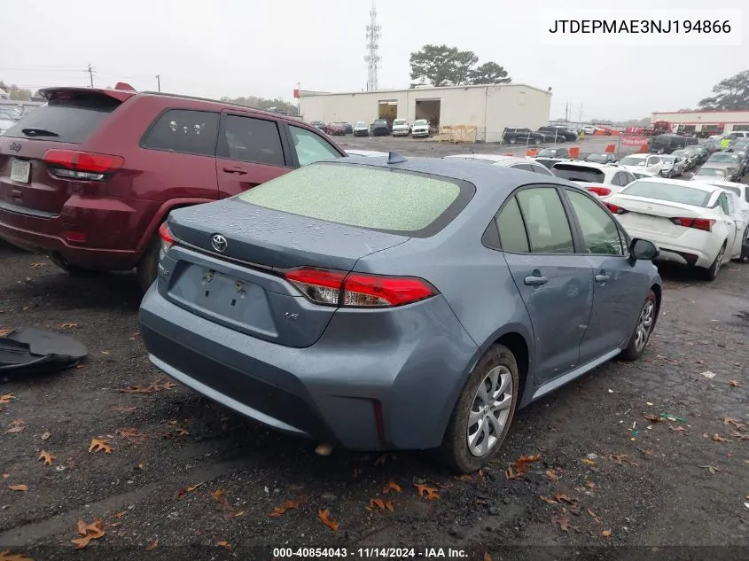 2022 Toyota Corolla Le VIN: JTDEPMAE3NJ194866 Lot: 40854043