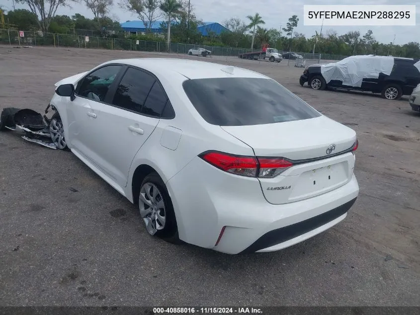 2022 Toyota Corolla Le VIN: 5YFEPMAE2NP288295 Lot: 40858016